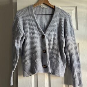 Gray-Blue Ribbed Button-Up Sweater